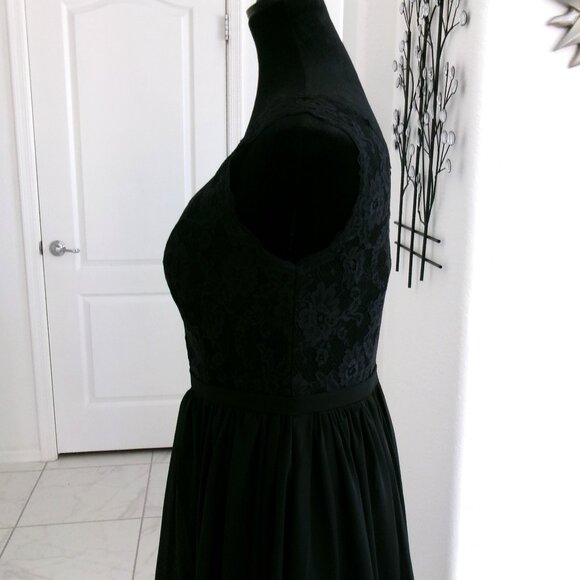 New Black One Shoulder Chiffon Gown Formal Dress M 6 S 4 Lace Top VNAIX Wedding - Picture 10 of 15
